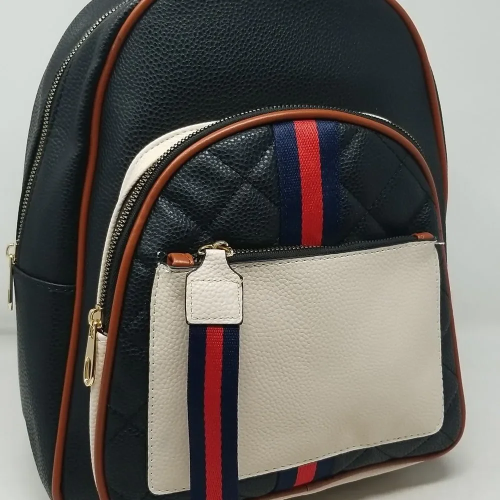 Large Color Block Black Backpack Purse